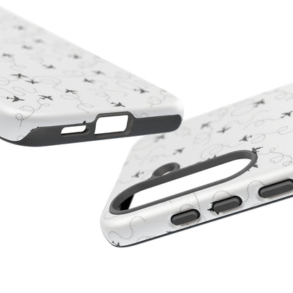 Minimal Paper Airplane Pattern Phone Case – Black White Aesthetic Tough Cover