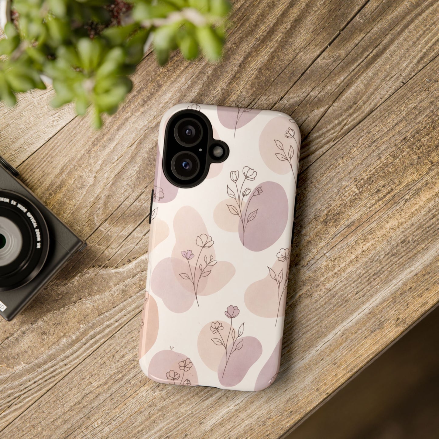 Blush Floral Phone Case Neutral Botanical Watercolor Tough Cover