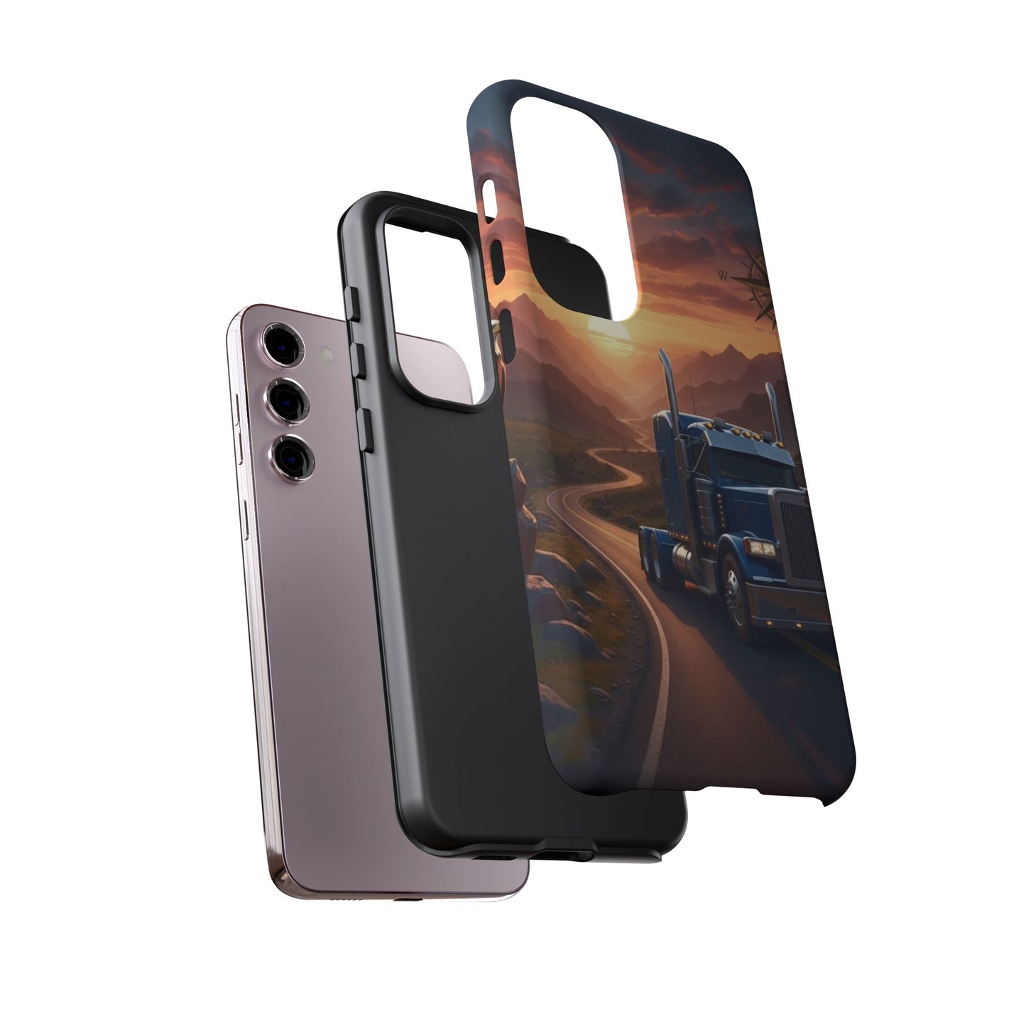 Semi Truck Sunset Phone Case | Trucker Gift | Diesel Truck Highway Road iPhone & Samsung Tough Protective Case
