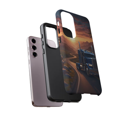 Semi Truck Sunset Phone Case | Trucker Gift | Diesel Truck Highway Road iPhone & Samsung Tough Protective Case