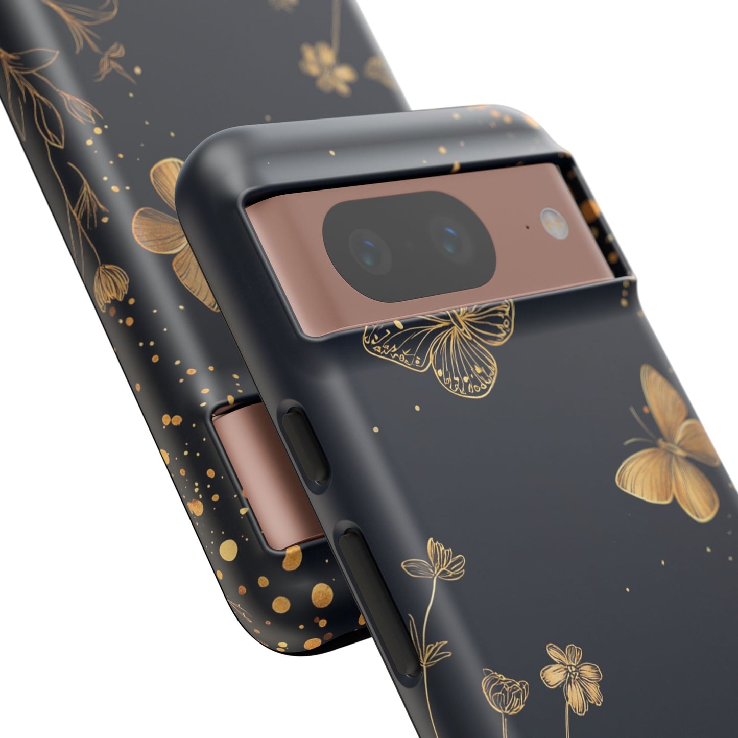 Gold Floral Butterfly Phone Case, Dark Aesthetic Botanical, Elegant Black Luxury iPhone Samsung Cover