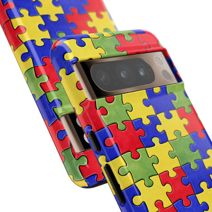 Colorful Puzzle Phone Case, Autism Awareness Jigsaw Design, Tough Protective Case, iPhone & Samsung Case, Vibrant Puzzle Pattern
