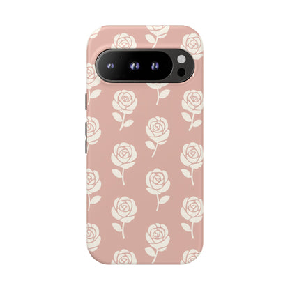 White Rose Pattern Tough Phone Case | Elegant Floral Aesthetic Case for Iphone, Samsung Galaxy and Pixel