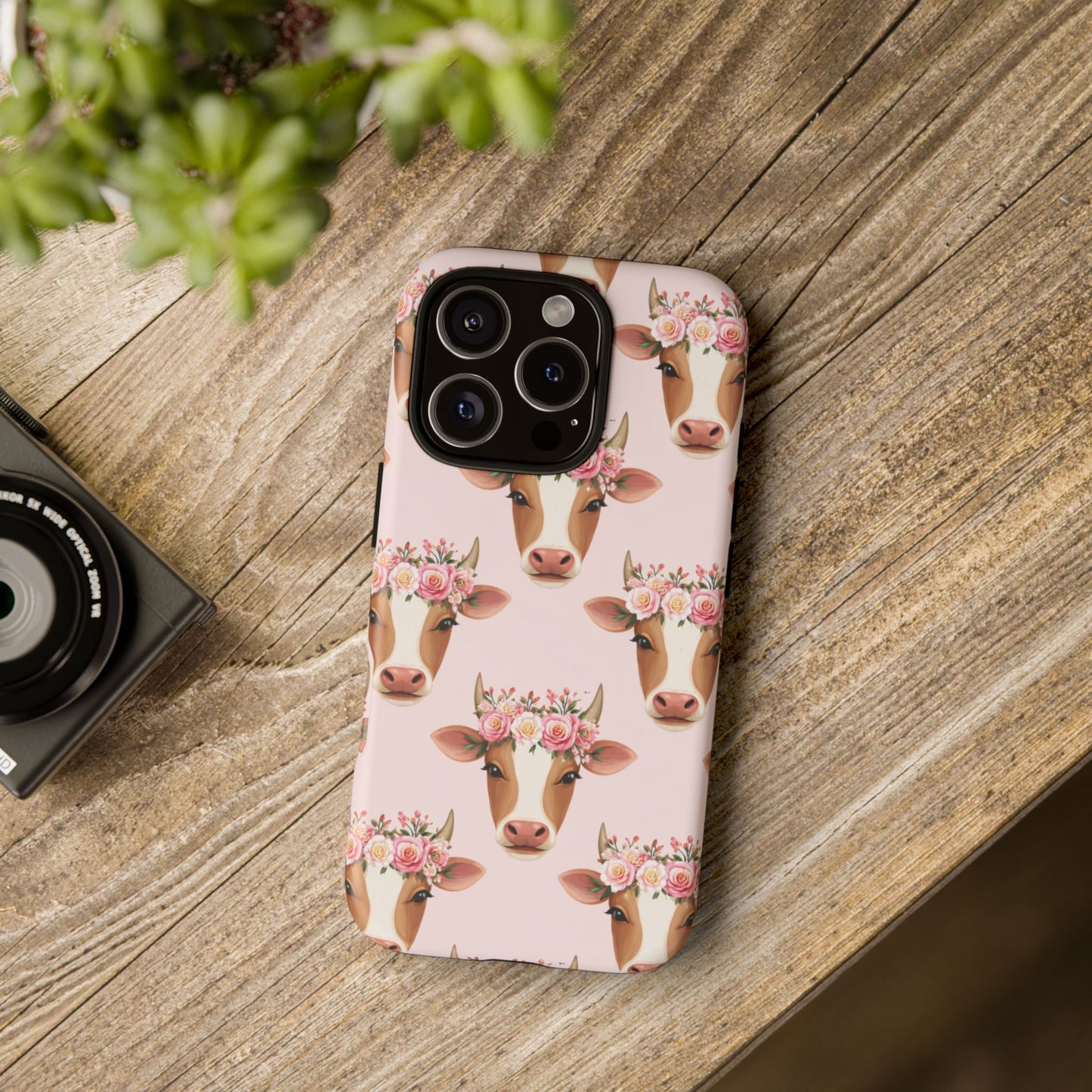 Floral Cow Phone Case – Cute Pink Cow Print Tough Protective Case for Iphone, Samsung Galaxy and Pixel