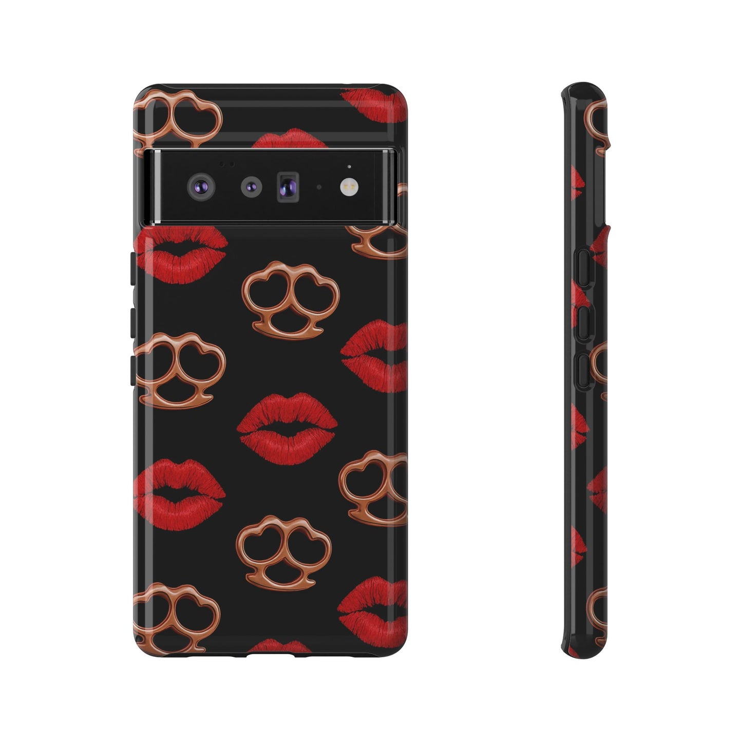 Red Lipstick & Knuckle Duster Phone Case | Bold Kiss Print Tough Protective Cover for Iphone, Samsung Galaxy and Pixel