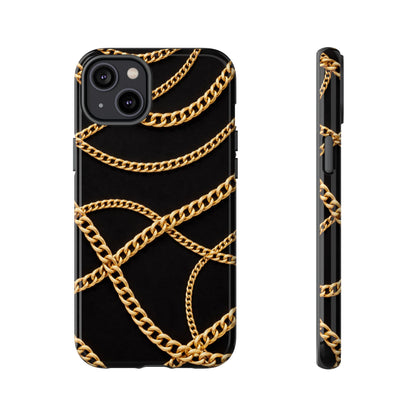 Luxury Gold Chain Phone Case – Black Designer Style Tough Protective Cover for Iphone, Samsung Galaxy and Pixel