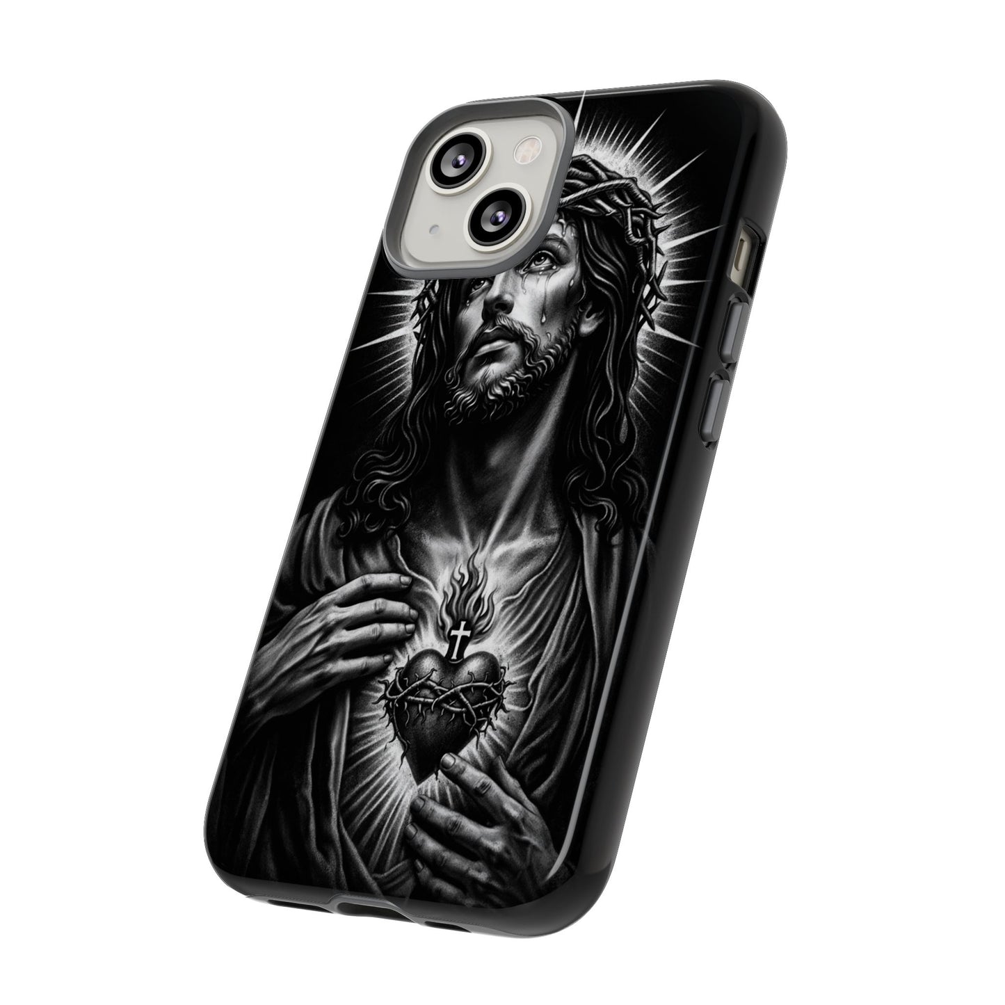 Jesus Sacred Heart Phone Case Black White Christian Faith Aesthetic