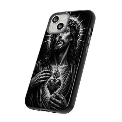 Jesus Sacred Heart Phone Case Black White Christian Faith Aesthetic