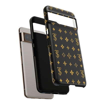 Gold Monogram Pattern Tough Phone Case | Black & Gold Luxury Design for Iphone, Samsung Galaxy and Pixel