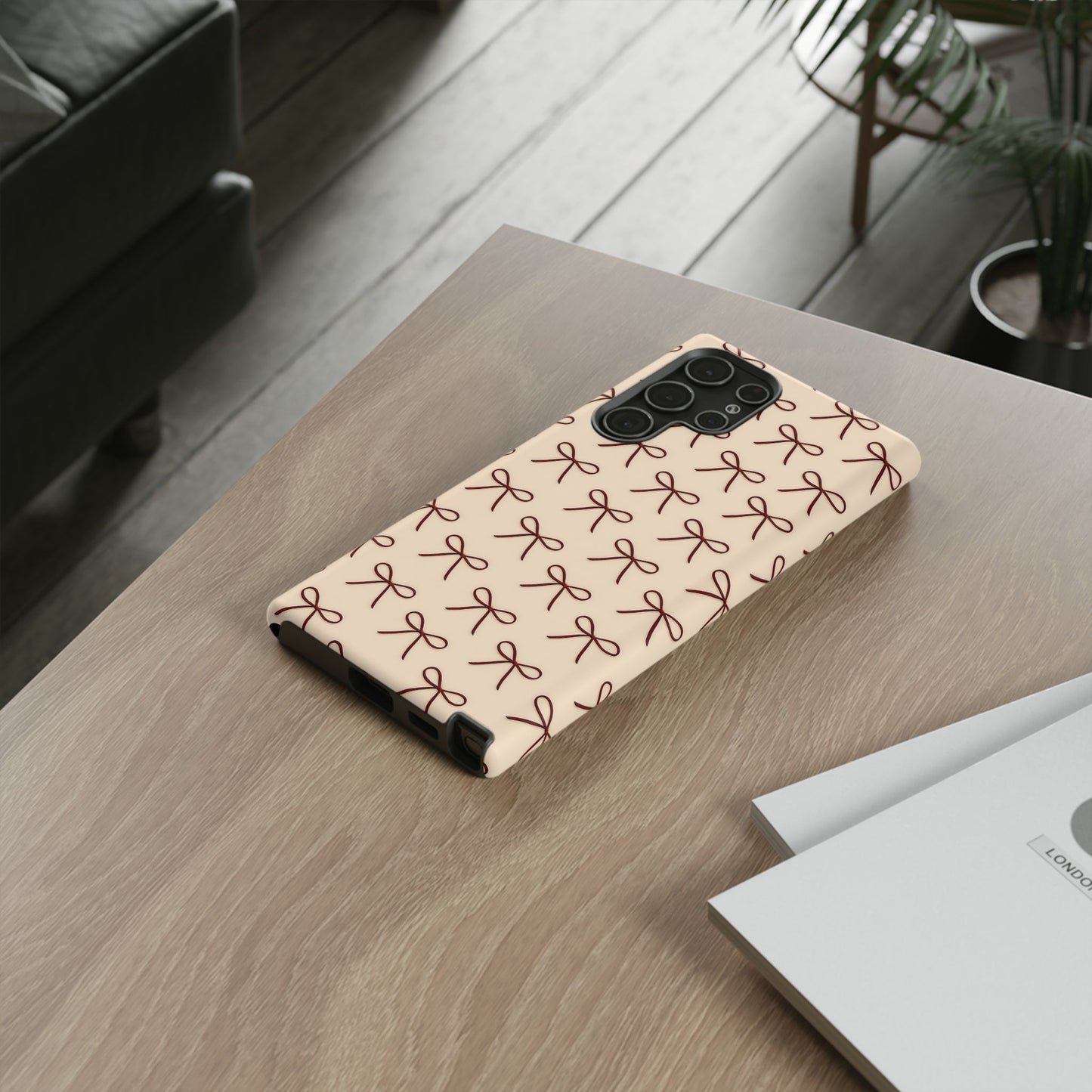 Coquette Bow Phone Case | Neutral Beige Aesthetic iPhone & Samsung Tough Case