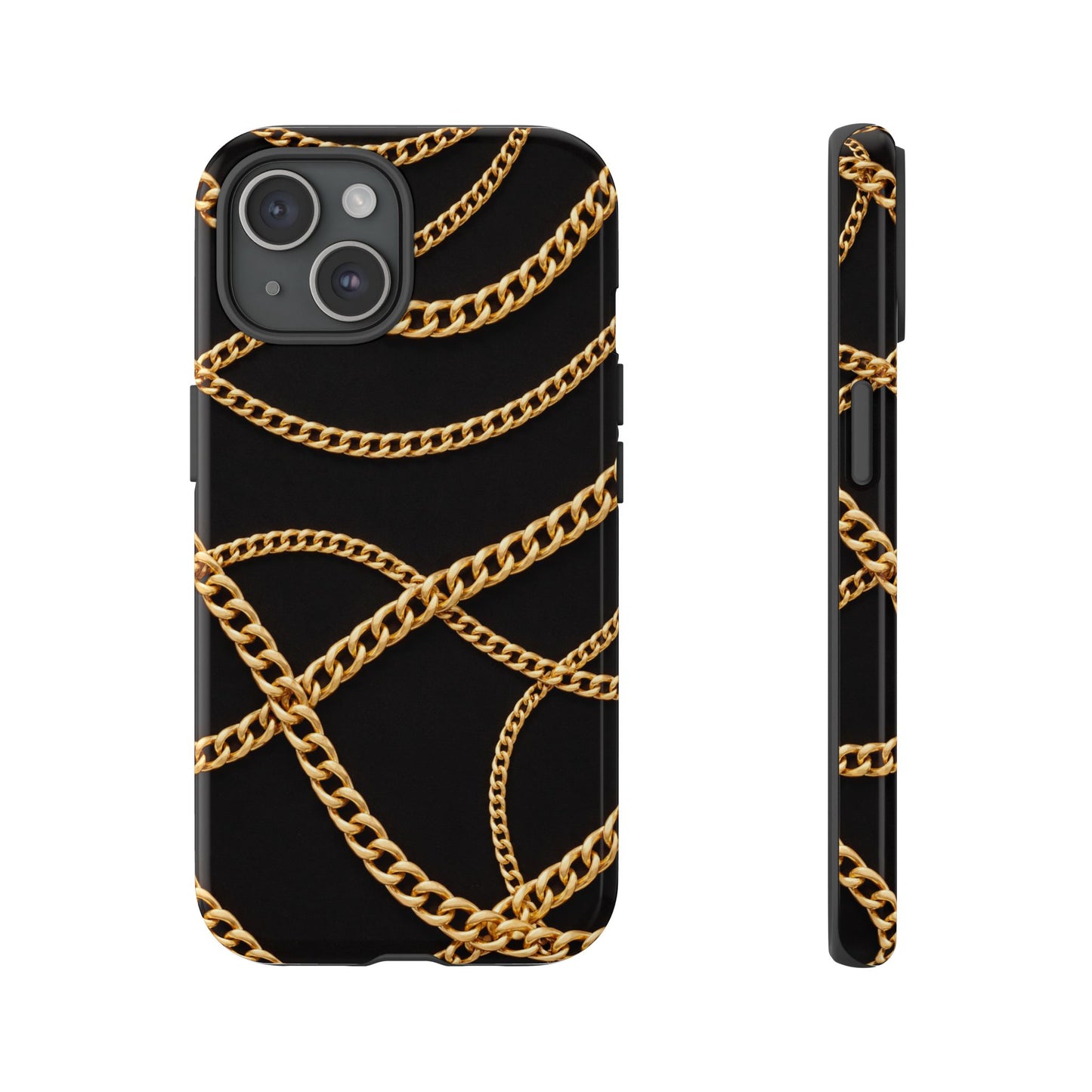 Luxury Gold Chain Phone Case – Black Designer Style Tough Protective Cover for Iphone, Samsung Galaxy and Pixel