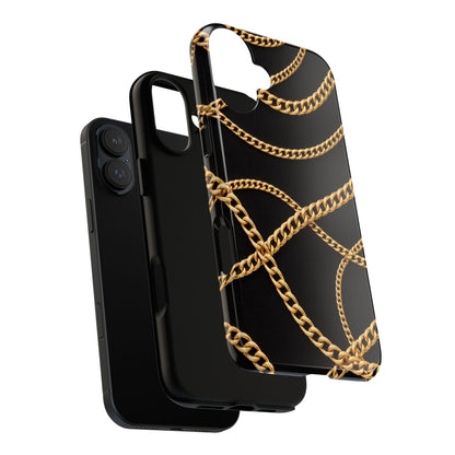 Luxury Gold Chain Phone Case – Black Designer Style Tough Protective Cover for Iphone, Samsung Galaxy and Pixel