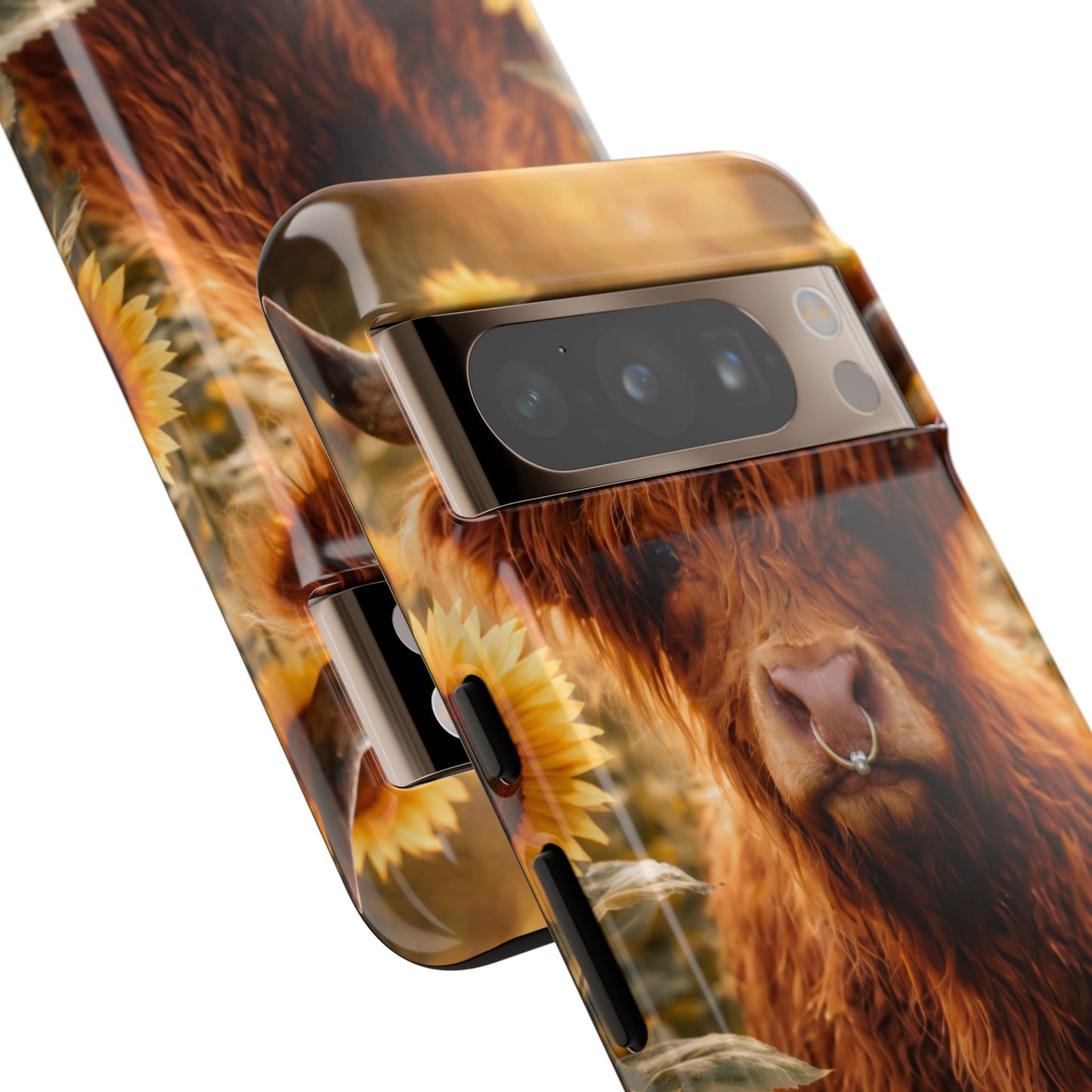 Highland Cow Sunflower Phone Case | Floral Farmhouse iPhone, Samsung Galaxy and Pixel Cover