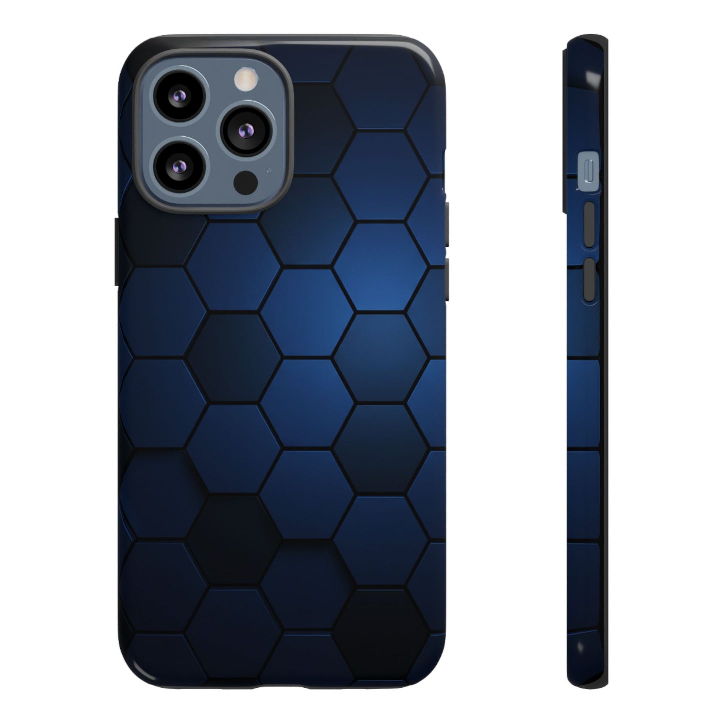 Blue Hexagon Gradient Phone Case | Modern Honeycomb Tough Protective Case