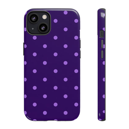 Purple Polka Dot Tough Phone Case – Cute Stylish Durable Protective Cover for Iphone, Samsung Galaxy and Pixel