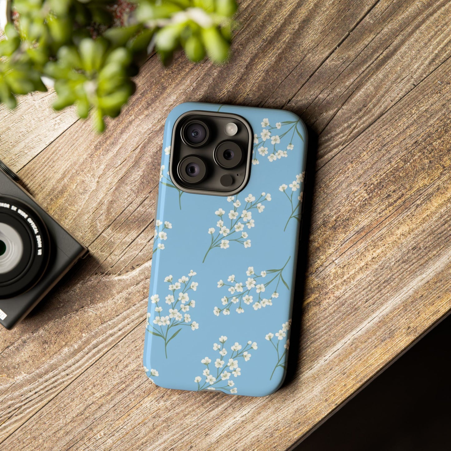 Baby’s Breath Floral Phone Case | Minimal Blue Flower Tough Case
