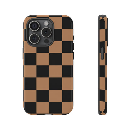 Brown Checkered Phone Case | Aesthetic Checkerboard iPhone & Samsung Tough Case