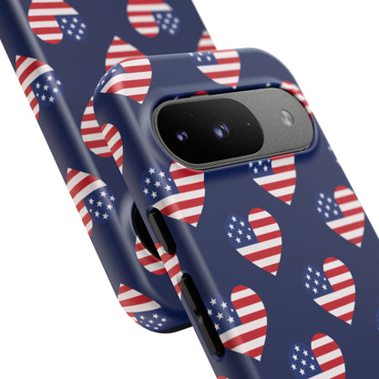Patriotic American Flag Heart Phone Case – Tough Shockproof, USA Stars & Stripes for Iphone, Samsung Galaxy and Pixel