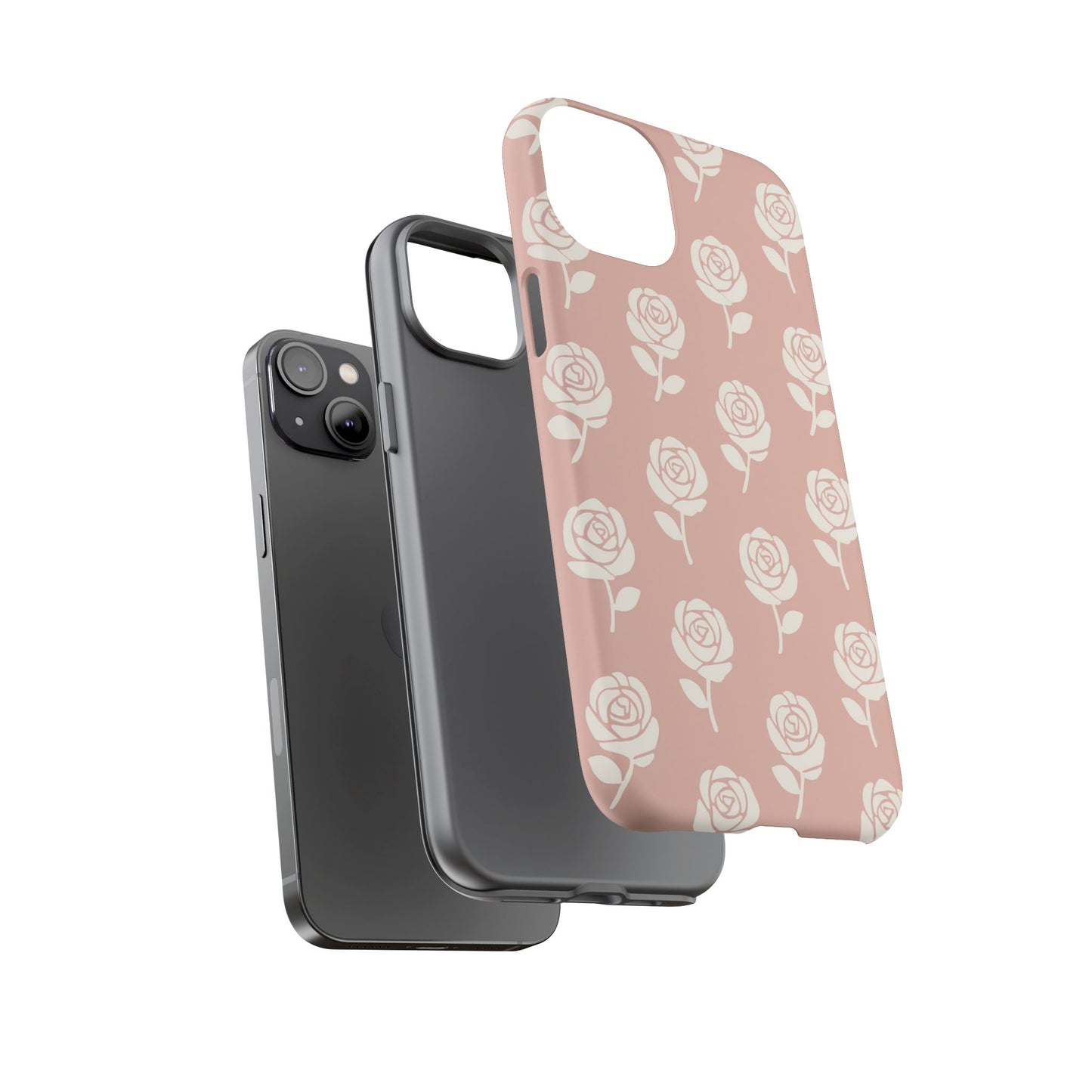 White Rose Pattern Tough Phone Case | Elegant Floral Aesthetic Case for Iphone, Samsung Galaxy and Pixel