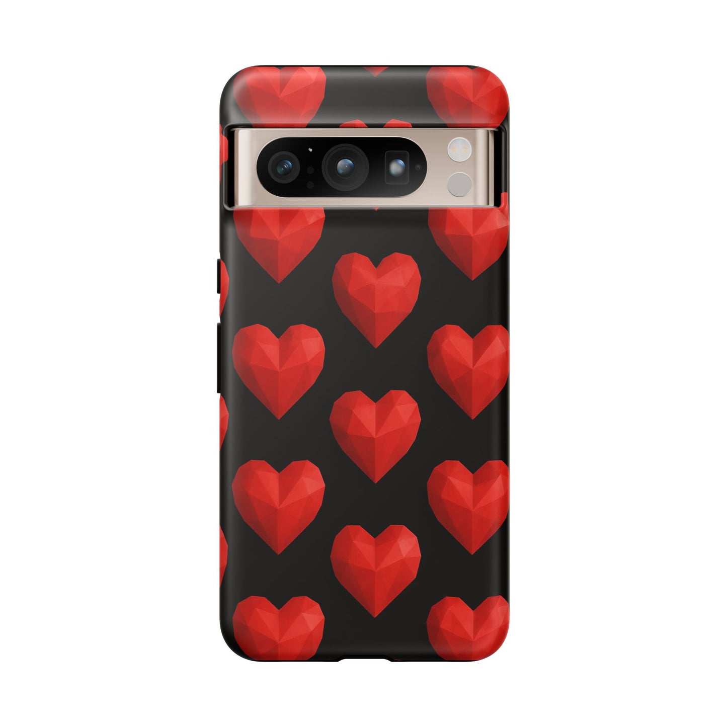 Red Heart Phone Case – Geometric Heart Pattern Tough Case (Black)