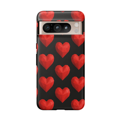 Red Heart Phone Case – Geometric Heart Pattern Tough Case (Black)