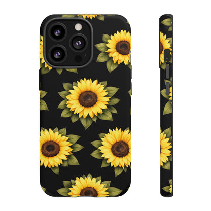 Sunflower Floral Tough Phone Case – Black Background Protective Cover for Iphone, Samsung Galaxy and Pixel