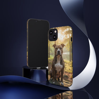 Pitbull Portrait Phone Case | Dog Lover Tough Case, Sunset Forest