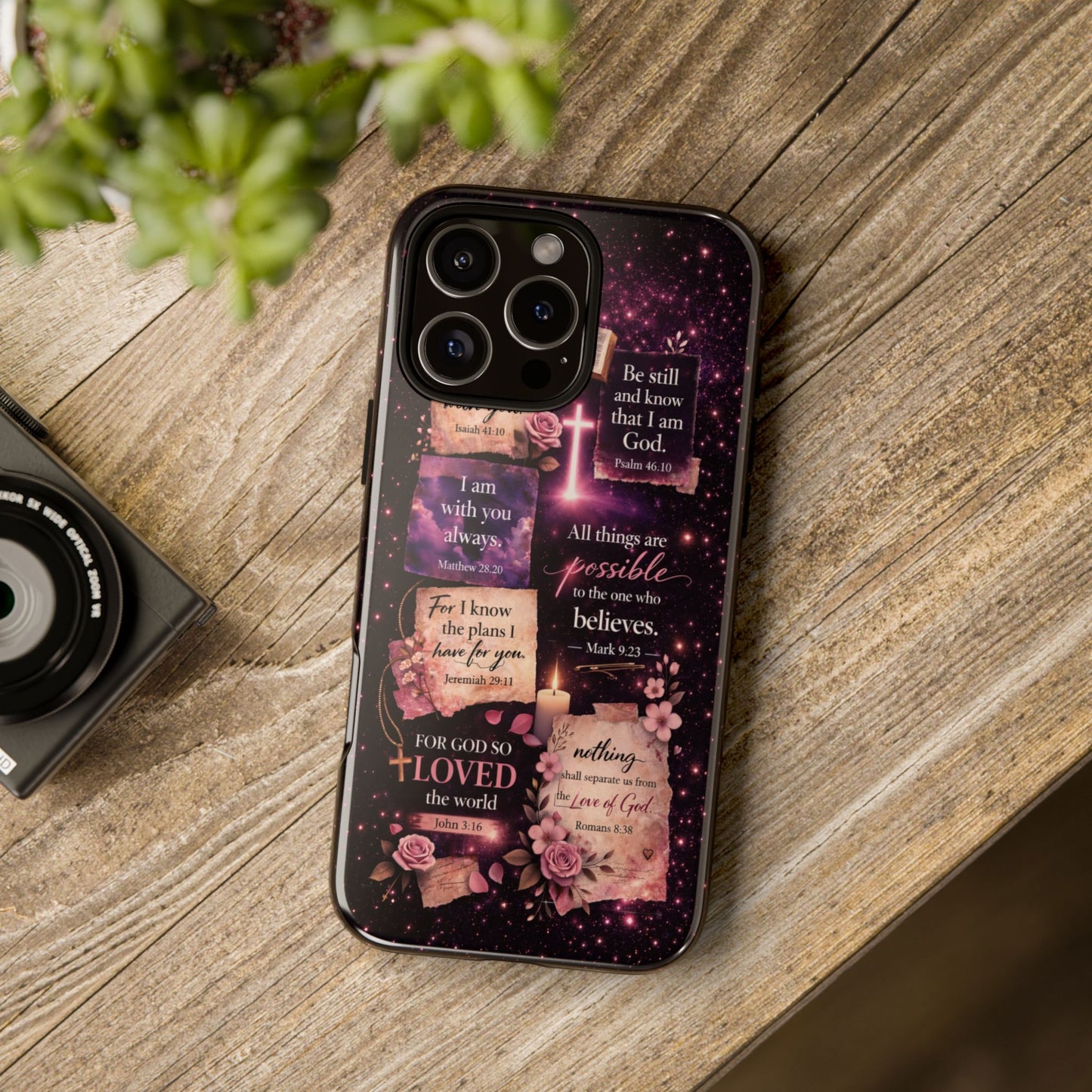 Christian Bible Verse Phone Case Pink Floral Faith Tough Protective Cover Gift