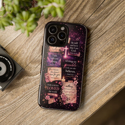 Christian Bible Verse Phone Case Pink Floral Faith Tough Protective Cover Gift