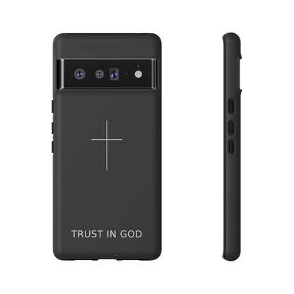 Trust in God Phone Case Minimal Cross Christian Black Tough Cover