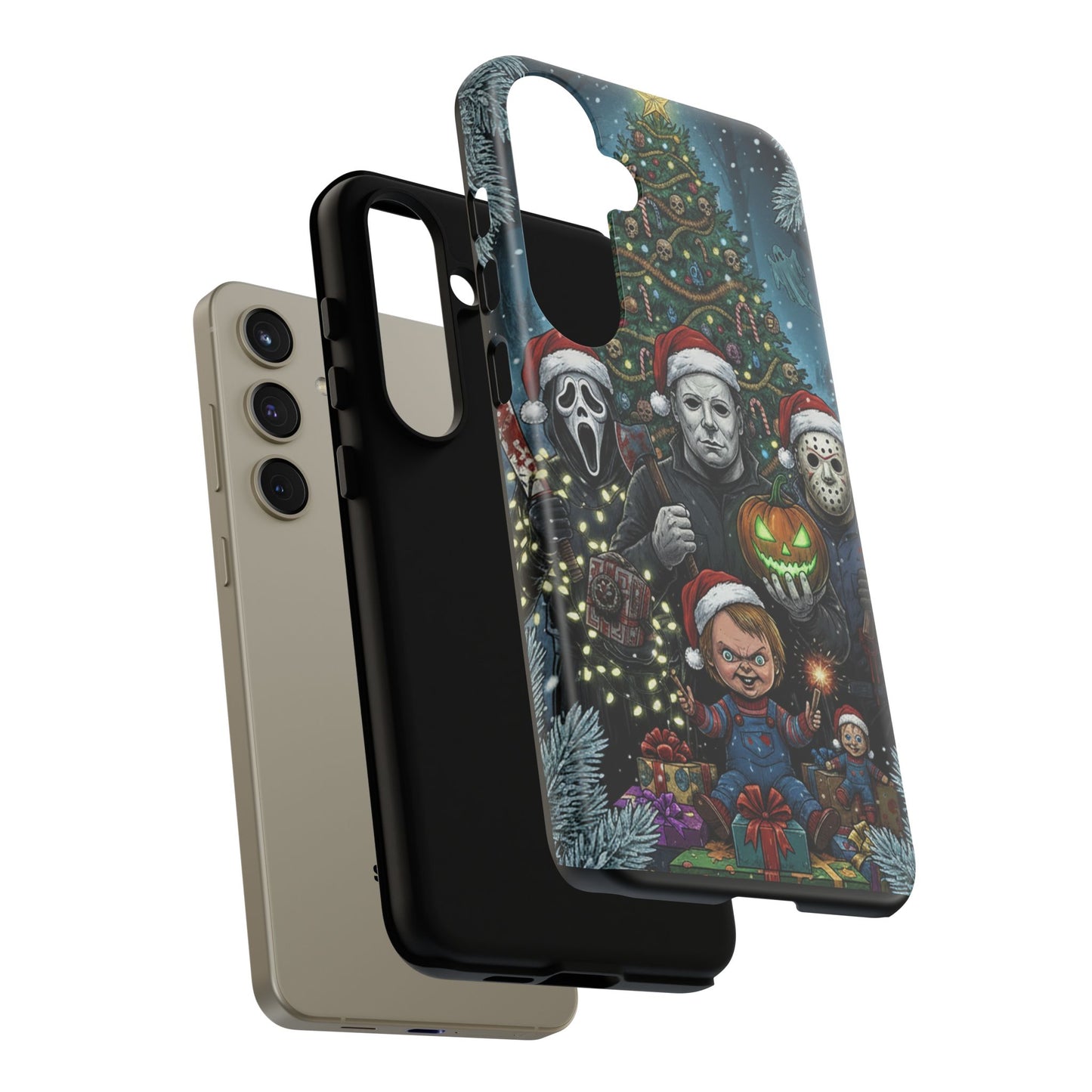 Christmas Horror Phone Case – Festive Slasher Collage Tough Case (iPhone, Samsung, Pixel)