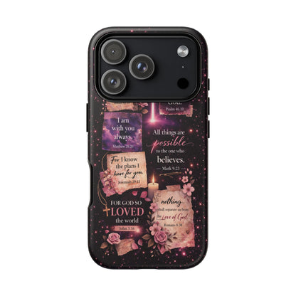 Christian Bible Verse Phone Case Pink Floral Faith Tough Protective Cover Gift