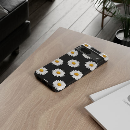 Black Daisy Floral Tough Phone Case – Cute Protective Cover for Iphone, Samsung Galaxy and Pixel