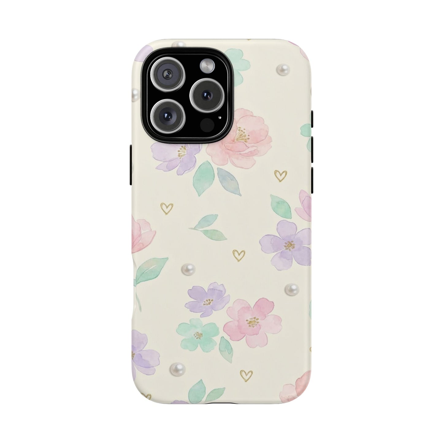 Pastel Floral Phone Case – Coquette Watercolor Flower Hearts Tough Case (iPhone, Samsung, Pixel)