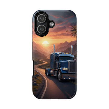 Semi Truck Sunset Phone Case | Trucker Gift | Diesel Truck Highway Road iPhone & Samsung Tough Protective Case