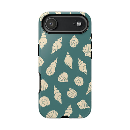 Seashell Pattern Phone Case | Teal Coastal Shells Tough Case for Iphone, Samsung Galaxy and Pixel