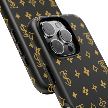 Gold Monogram Pattern Tough Phone Case | Black & Gold Luxury Design for Iphone, Samsung Galaxy and Pixel
