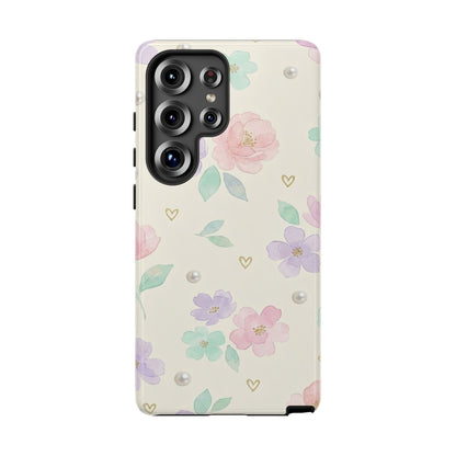 Pastel Floral Phone Case – Coquette Watercolor Flower Hearts Tough Case (iPhone, Samsung, Pixel)