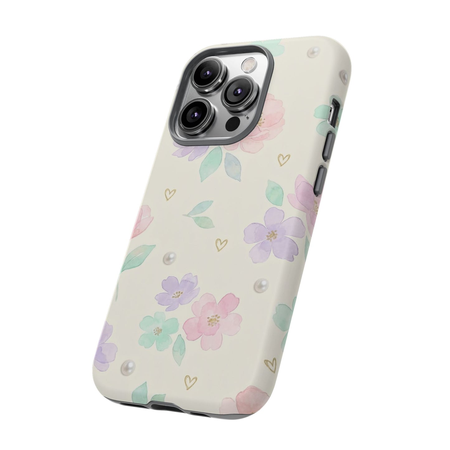 Pastel Floral Phone Case – Coquette Watercolor Flower Hearts Tough Case (iPhone, Samsung, Pixel)