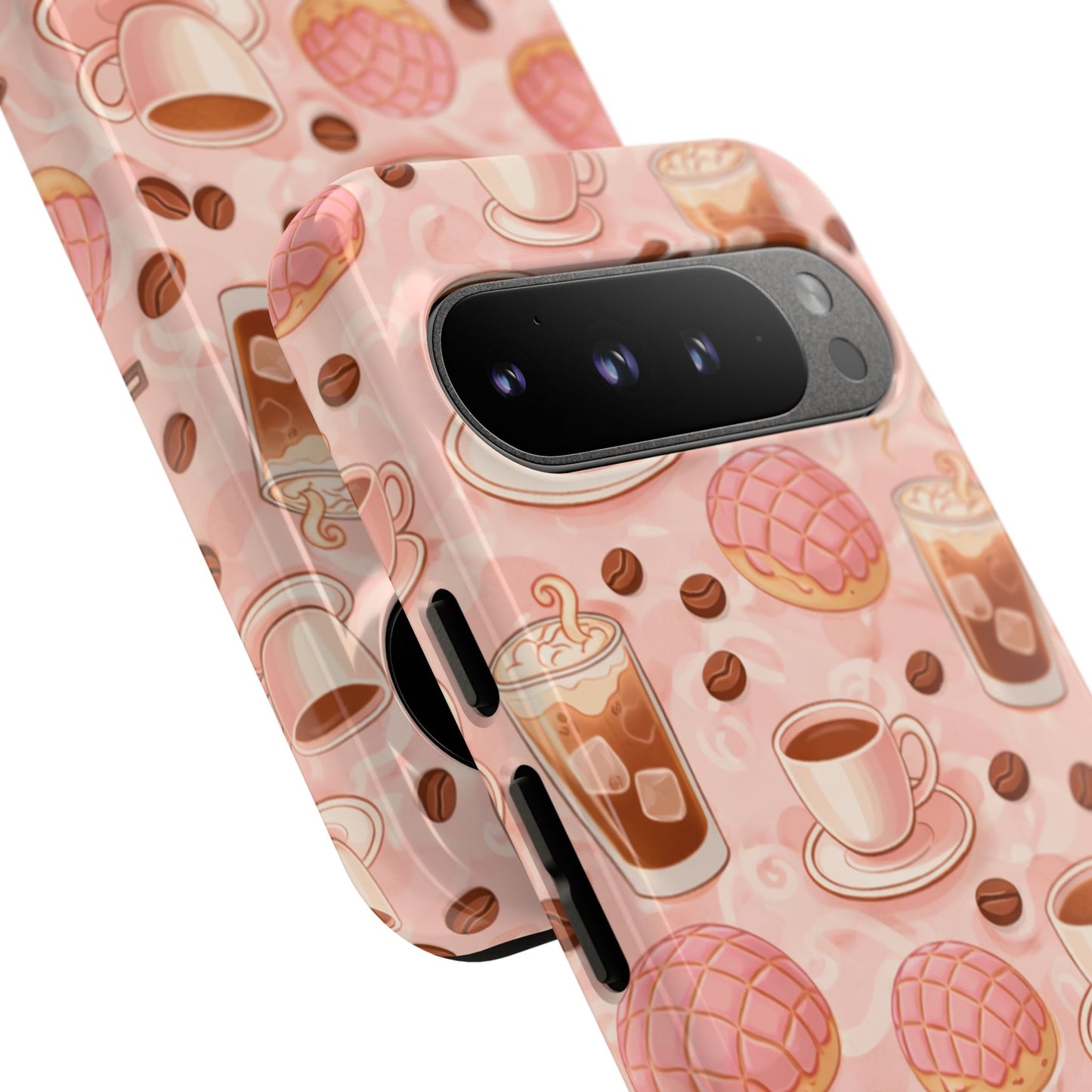 Cute Coffee & Pink Concha Phone Case – Coffee Lover Aesthetic Latte Pattern Tough Case