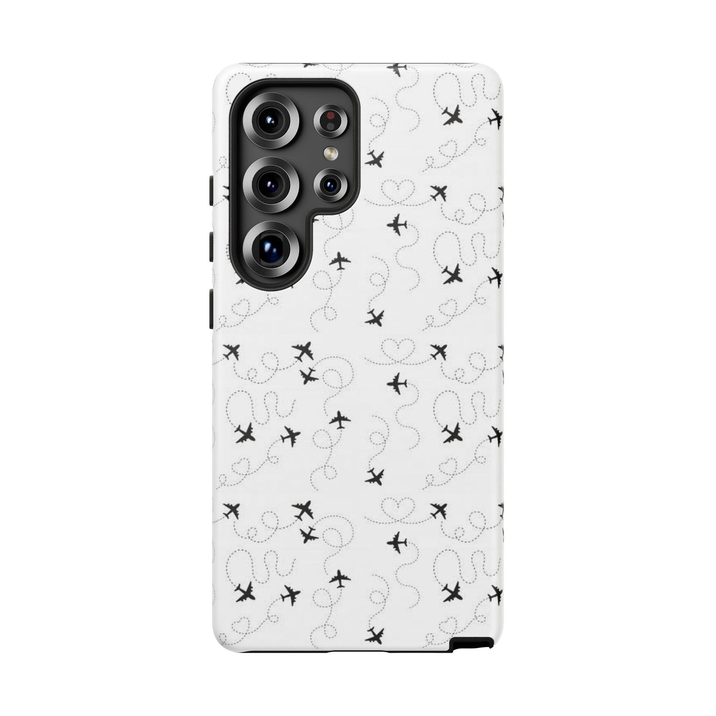 Minimal Paper Airplane Pattern Phone Case – Black White Aesthetic Tough Cover