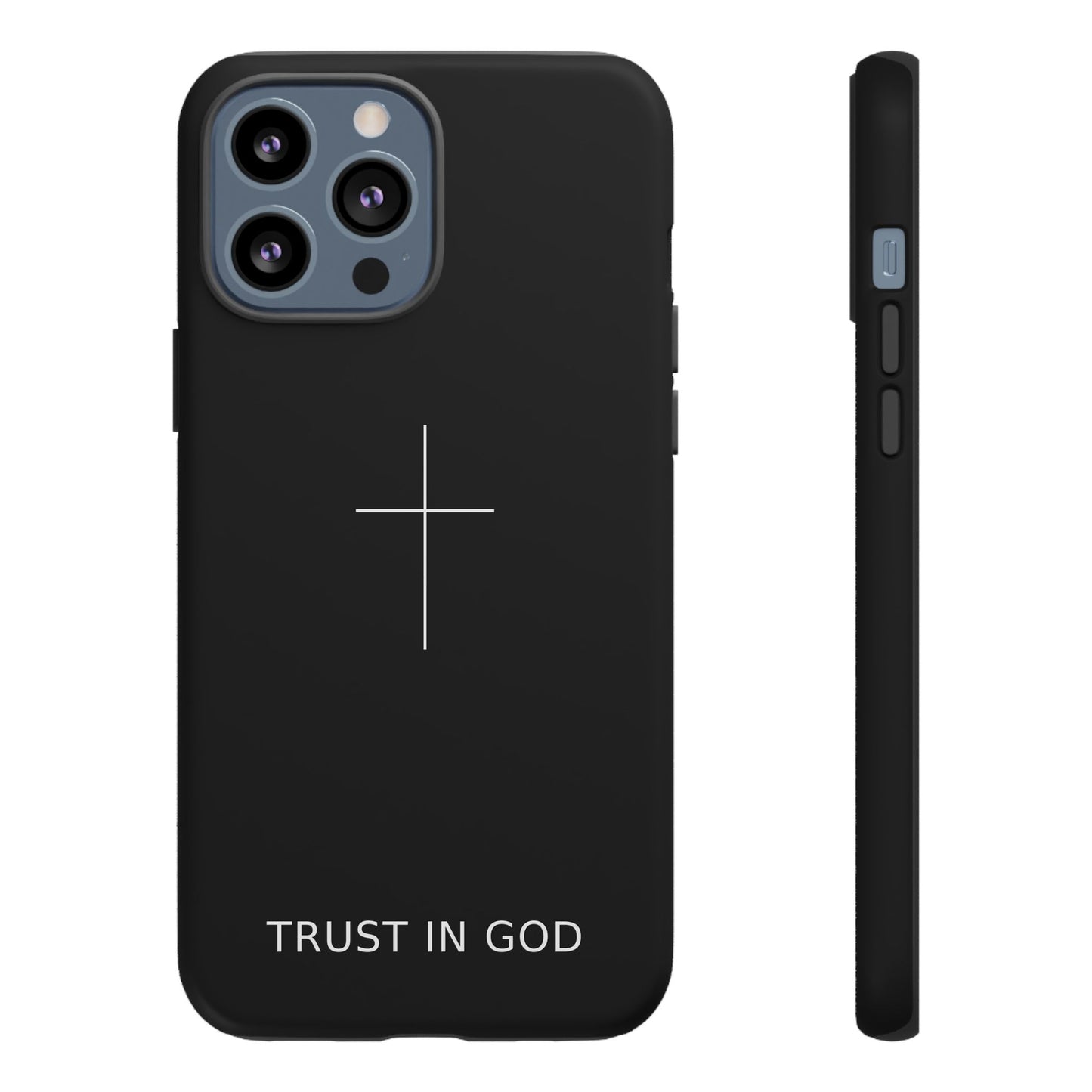 Trust in God Phone Case Minimal Cross Christian Black Tough Cover