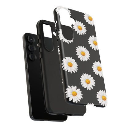 Black Daisy Floral Tough Phone Case – Cute Protective Cover for Iphone, Samsung Galaxy and Pixel