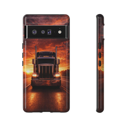 Big Rig Truck Phone Case Sunset Highway Semi Truck iPhone Samsung Cover