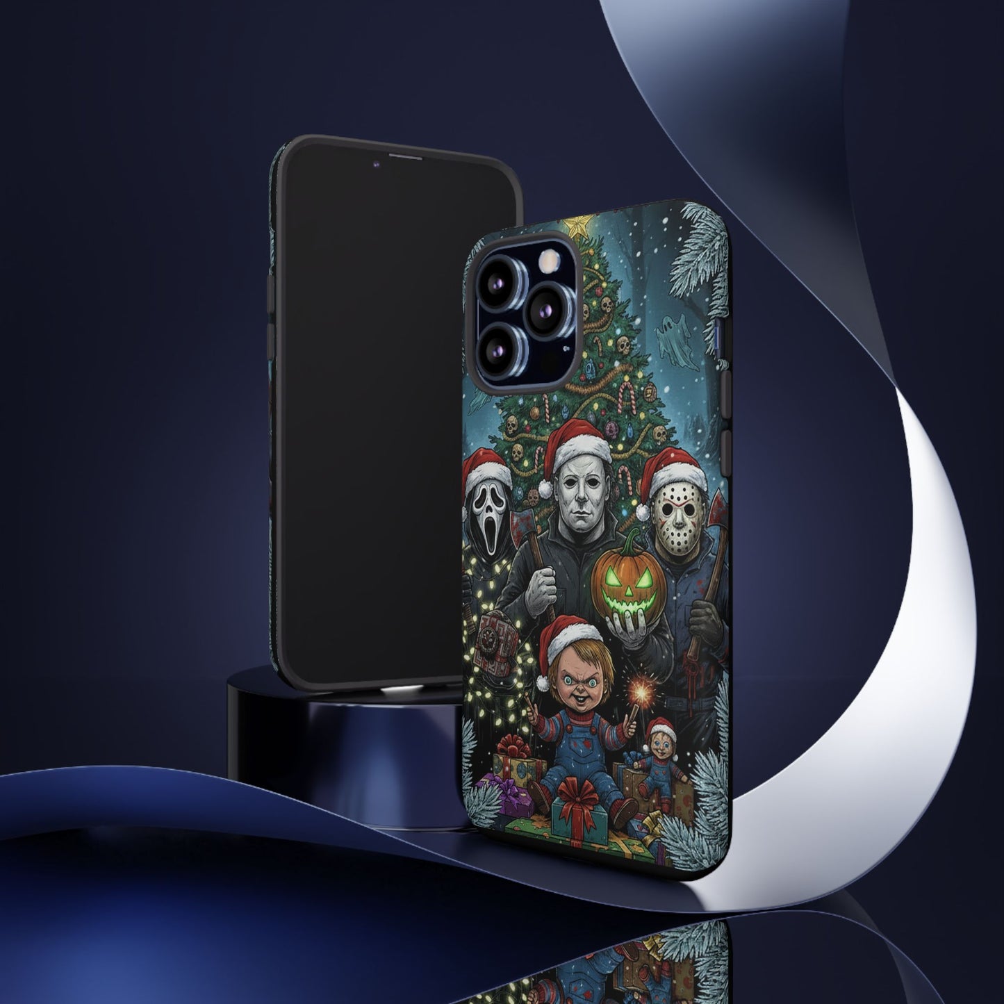 Christmas Horror Phone Case – Festive Slasher Collage Tough Case (iPhone, Samsung, Pixel)
