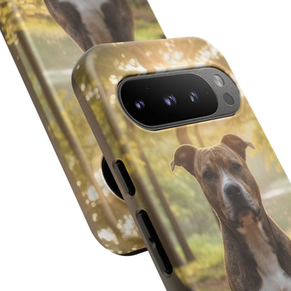 Pitbull Portrait Phone Case | Dog Lover Tough Case, Sunset Forest