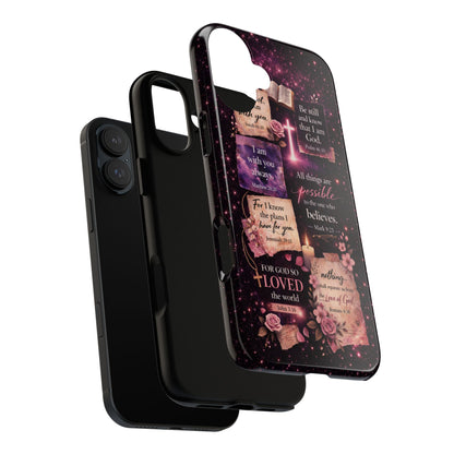 Christian Bible Verse Phone Case Pink Floral Faith Tough Protective Cover Gift