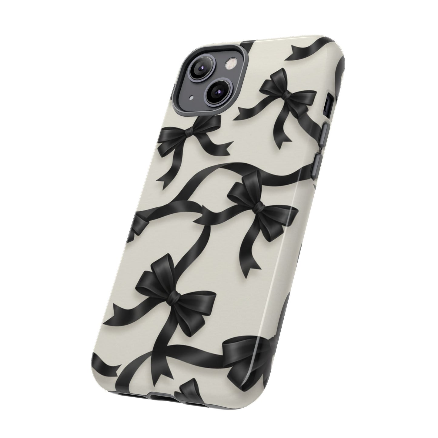 Black Ribbon Bow Phone Case, Minimal Bow Pattern Tough Protective Case