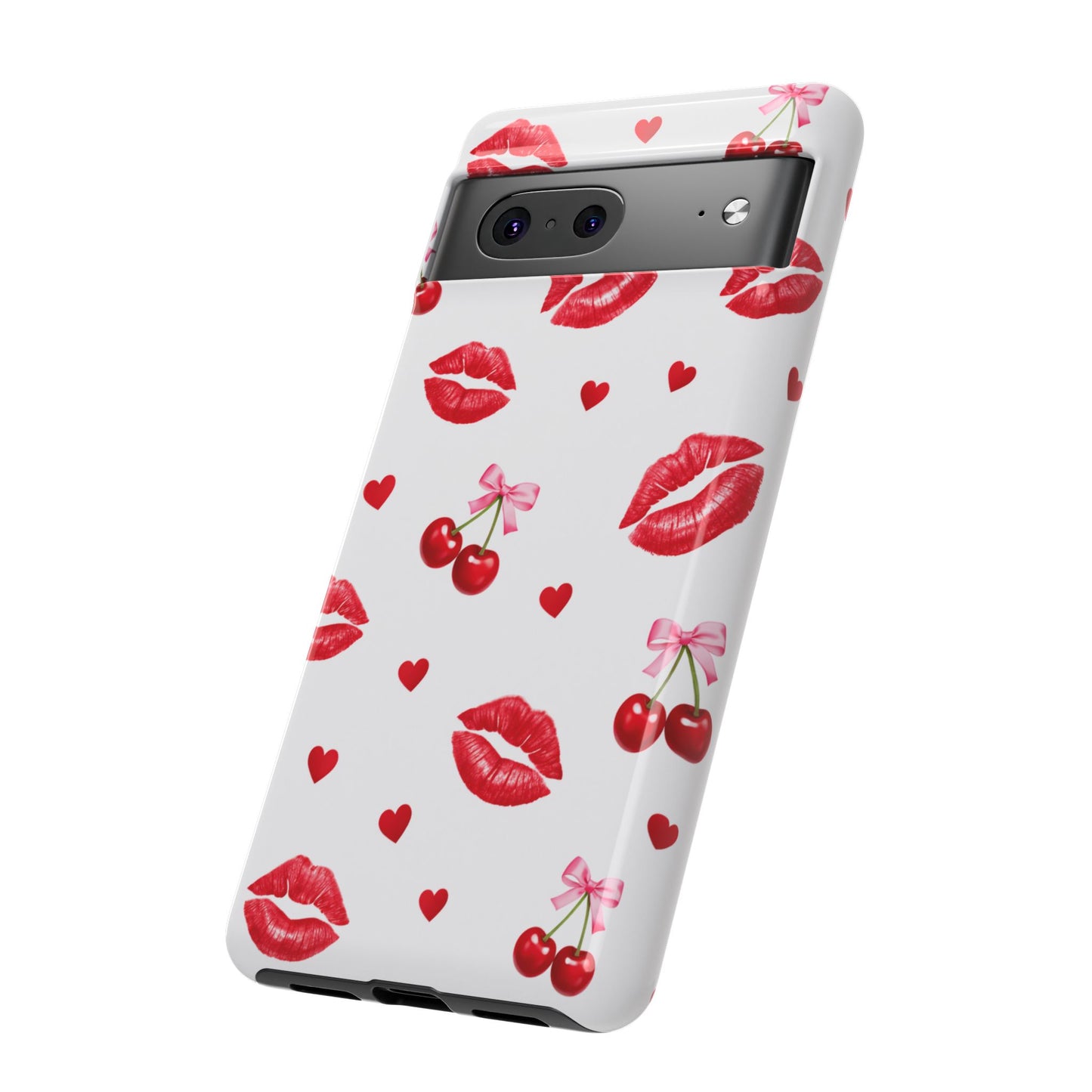 Red Lips & Cherry Phone Case – Y2K Retro Aesthetic Tough Cover