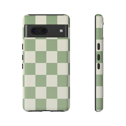 Sage Green Checkerboard Phone Case | Minimal Aesthetic Checkered iPhone & Samsung Tough Case